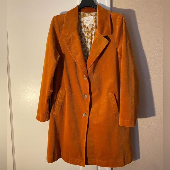 Anthropologie Jackets & Blazers - NWOT Anthropologie Orange Corduroy Coat - Size 14 and INCREDIBLE!